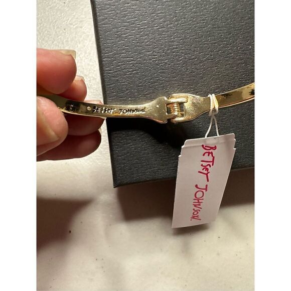 Betsey Johnson Back to School Glitter Apple & Book Worm Hinged Bangle Bracelet - Picture 5 of 5